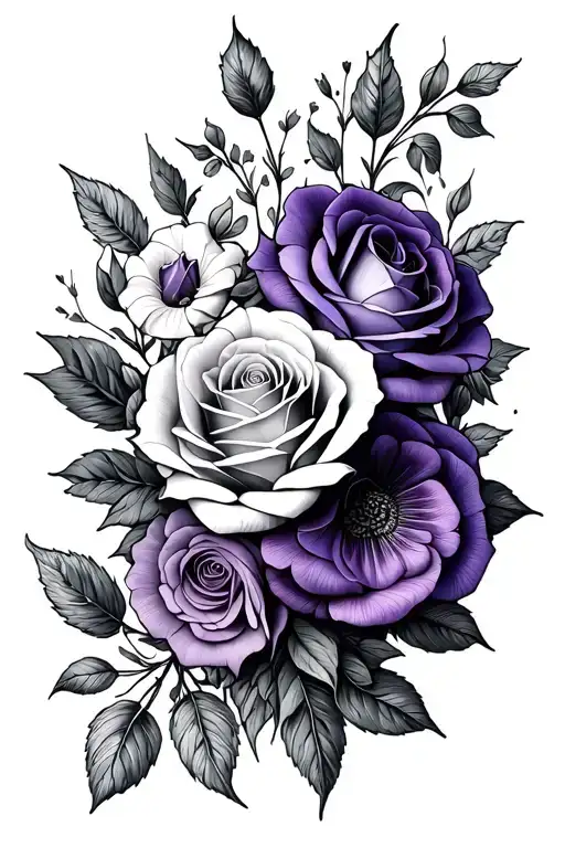 Rose And Violet Flowers Intertwined
