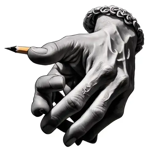 Creation Of Adam Hands With A Pencil