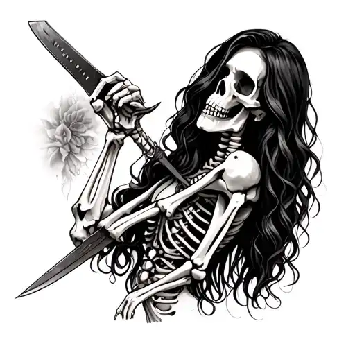 Woman Stabbing Skeleton