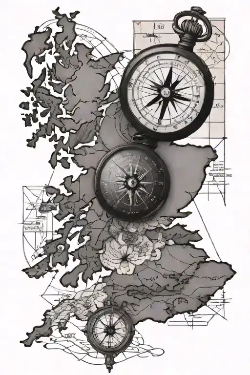 An Old Compass Pointed Out A Map Of Scotland Feminine