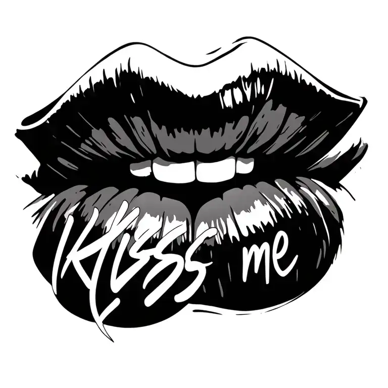 Cartoon Lips Kiss Me Written