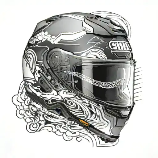 Shoei Gt Air 2 In Black And White With Biomechanical Tatoos On It