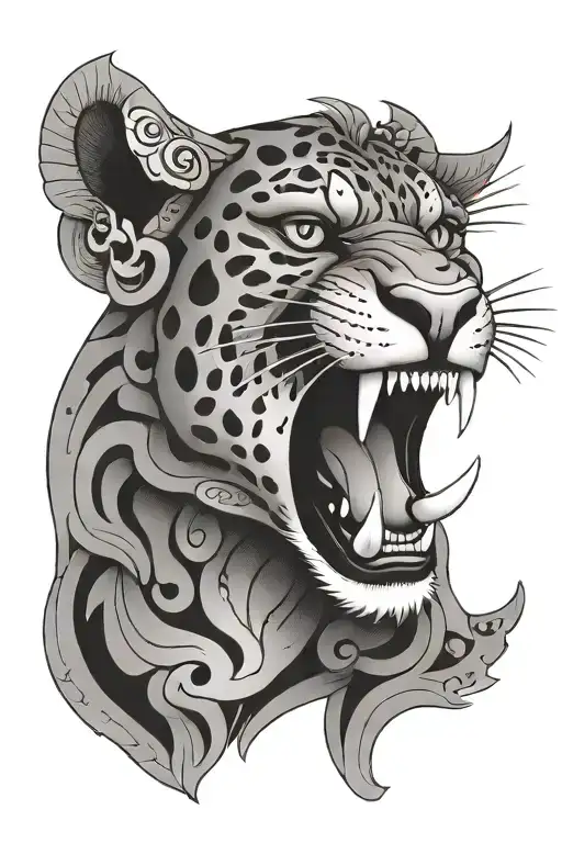 Jaguar Roaring Wearing Aztec Headrest
