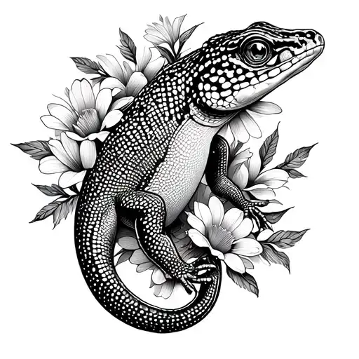 Lined Lizard Filled In With Flowers