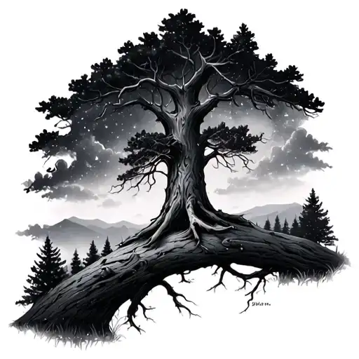 Woods In Night Sky