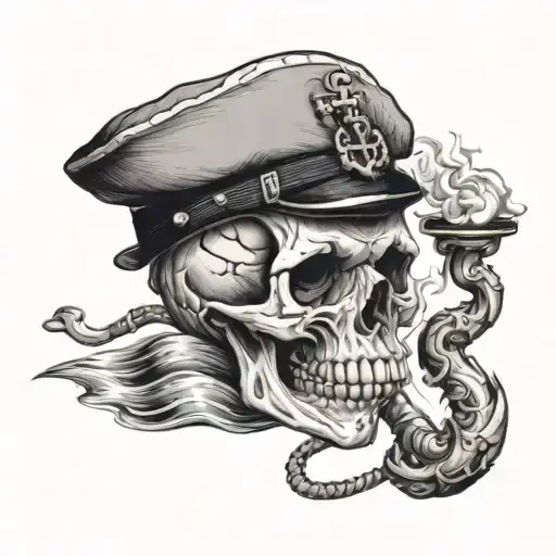 Navy Skull Witha Sailor Hat Wearing An Anchor While Smoking A Pipe
