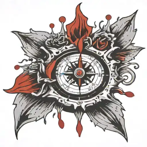 Blood Dripping From A Flower Onto A Melting Compass