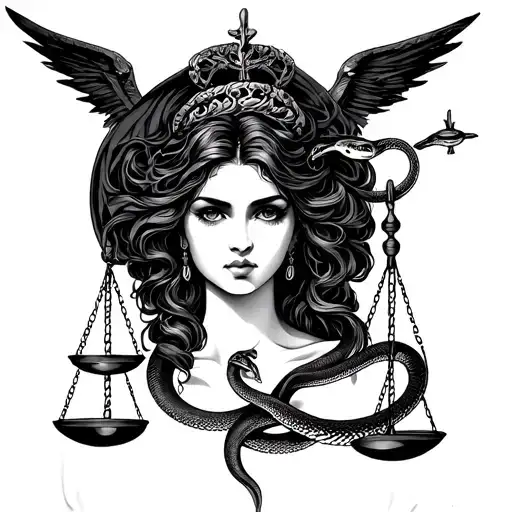 Lady Virgo With Snake And Scale Of Justice Intertwined