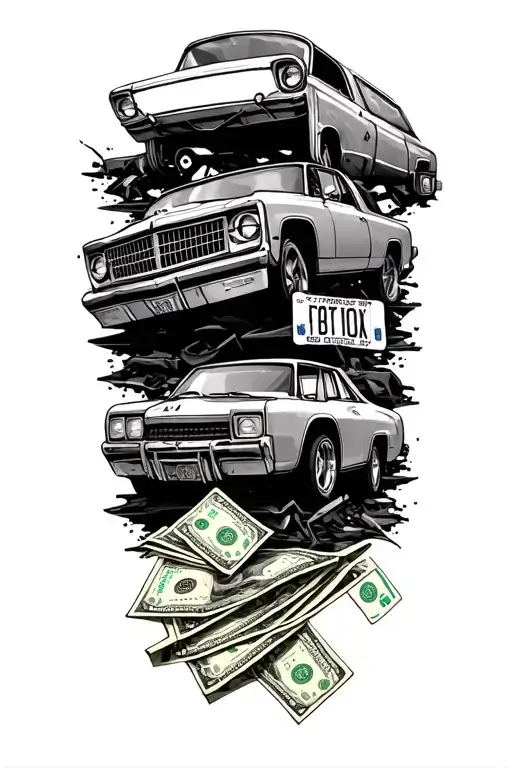 Junkyard With Old Scrap Vehicles And Money 4 License Plates With Dates