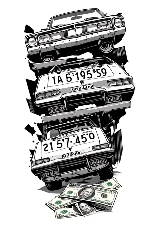 Junkyard With Old Scrap Vehicles And Money 4 License Plates With Dates