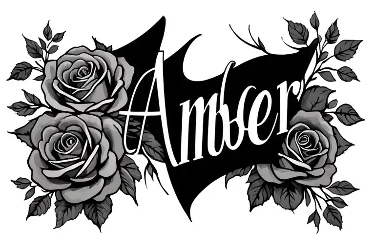 Amber Name Tattoo With Roses Intertwined