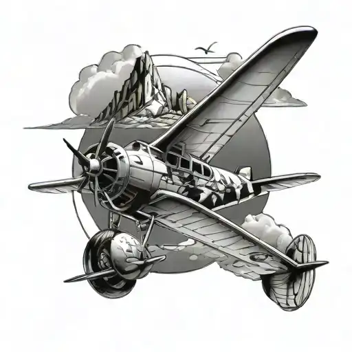 Aircraft With Mountain Scene Featuring