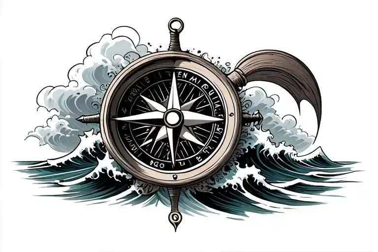 Compass And Waves Crashing