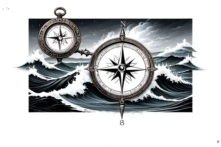 Compass And Waves Crashing Waves In The Background