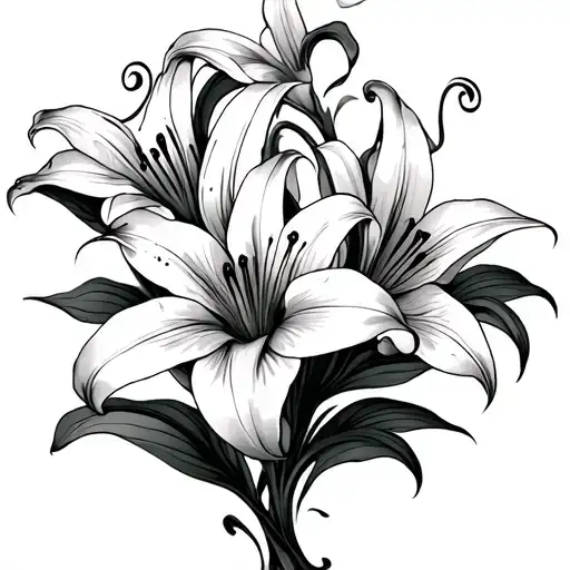 3 Lilies With Black Swirl Lines Going On Ankle