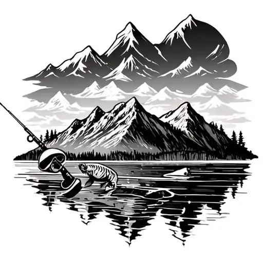 Mountains And Fishing Rod