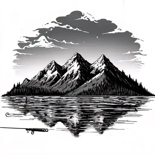 Mountains And Fishing Rod
