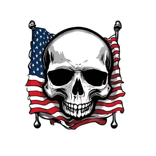 Skull Surrounded By Us Flag Primarily Black And White