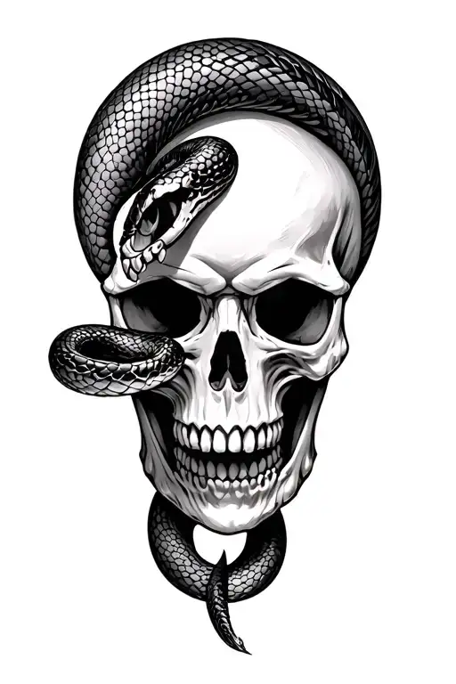 Skull And Snake Intertwined