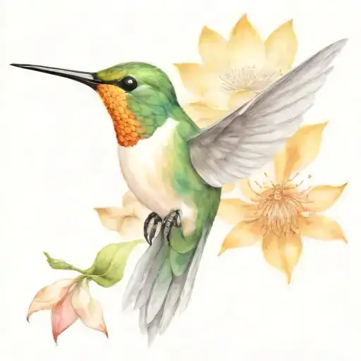 Watercolor Hummingbird With Nest And Lotus