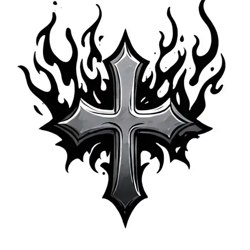 Black Cross With Flames Left Arm