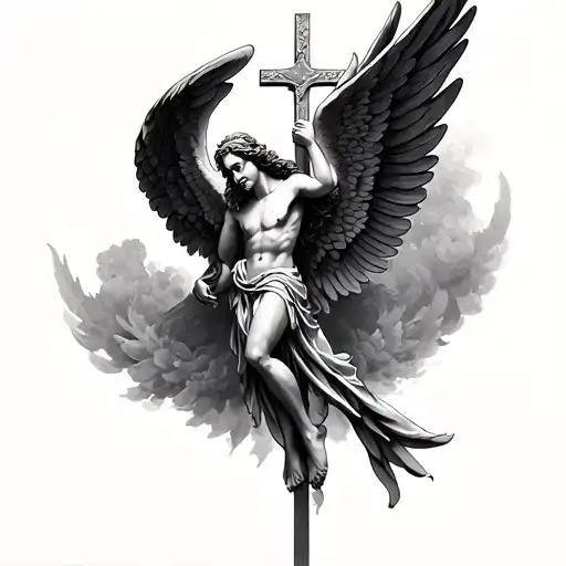 Wings Of Angel And Cruz De Jesus Christ