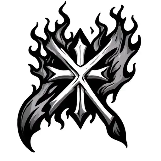 Black Cross With Flames Left Arm