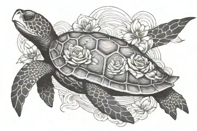 Flowers And Turtle Surrounded