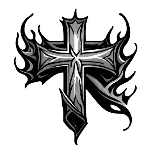 Black Cross With Flames Left Arm