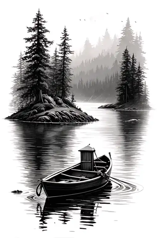 Forest And River Fishing Boat Floating