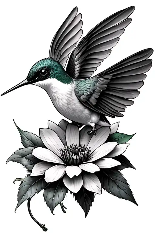Humming Bird With A Flower