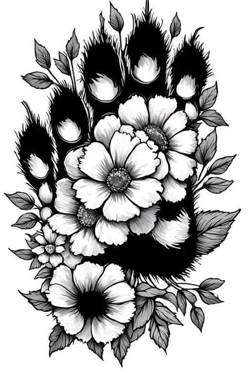 Paw Prints With Flowers Inside