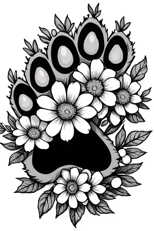 Paw Prints With Flowers Inside