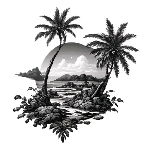 A Tattoo With A Painting In Which We Find The Symbols Of Reunion Island