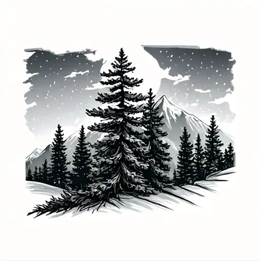 Pine Trees And Mountains