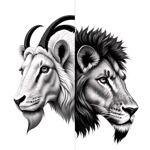 Lion And Goat Side By Side