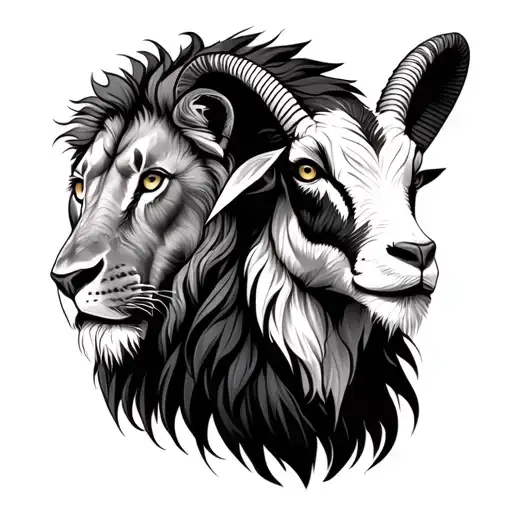 Lion And Goat Side By Side Together