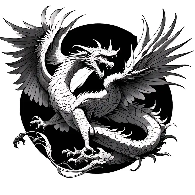 Phoenix And Dragon Flying