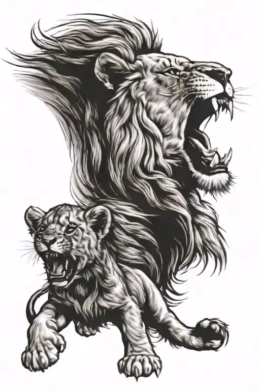 Lion And A Cub Roaring