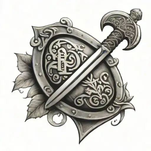 Viking Sword And Shield With Family Symbol On It