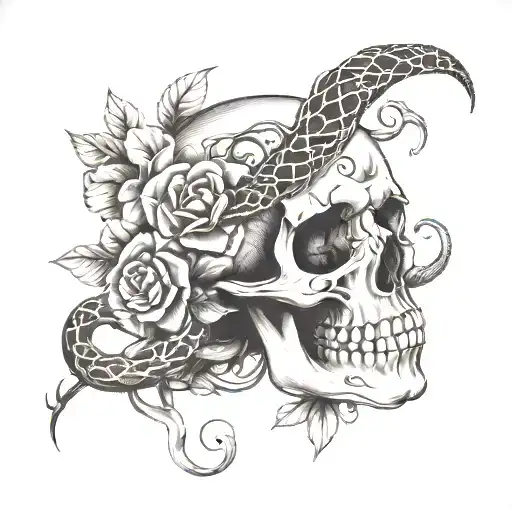 Skull With A Flower Vines A Snake