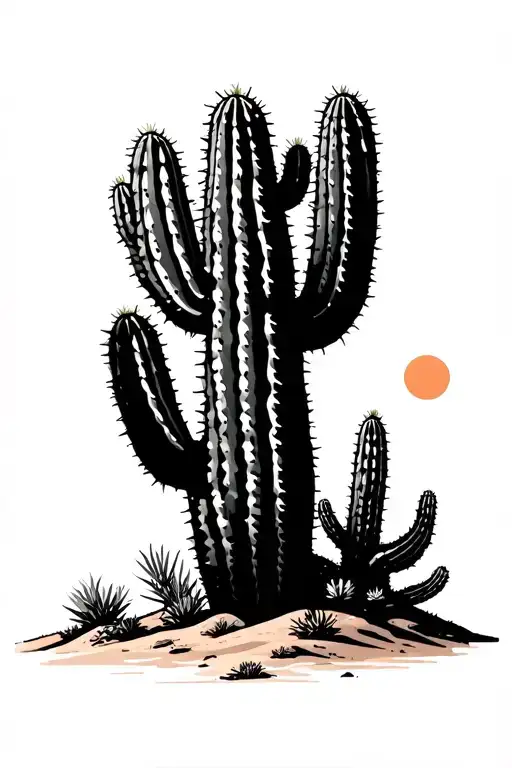 Minimal Cactus In Desert Sunset