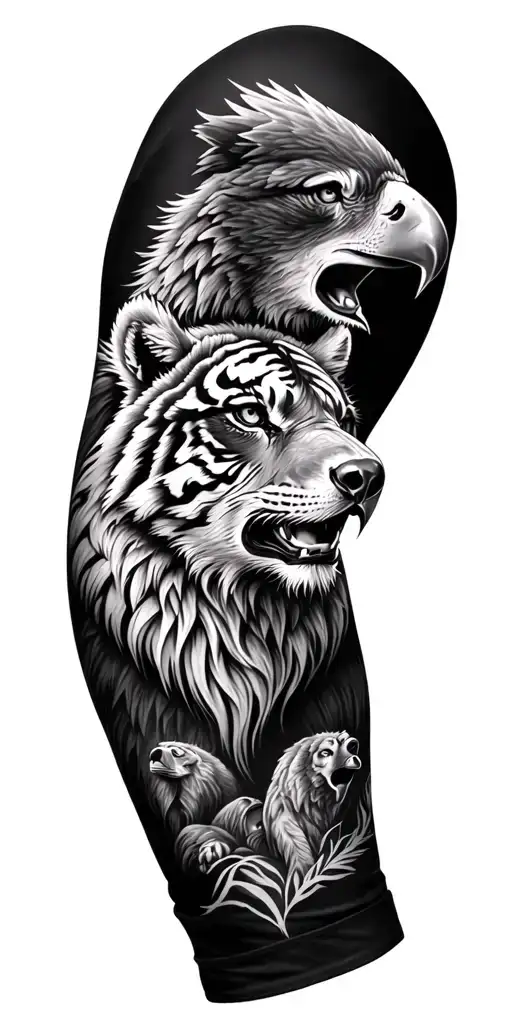Arm Sleeve With Eagle Hawk Lion Bear Wolf Tiger