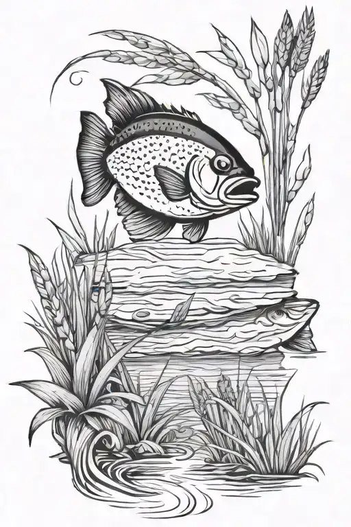 Bobber In Lake With Cattails And Grass