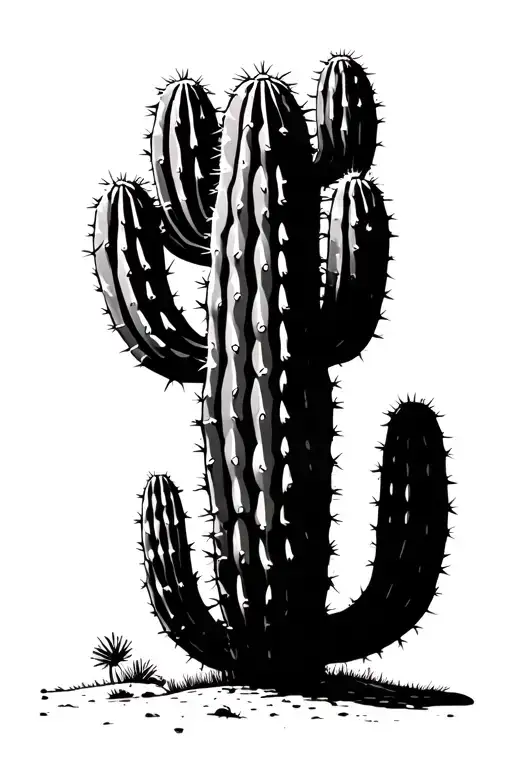 Minimal Outline Cactus In Desert Sunset Sky