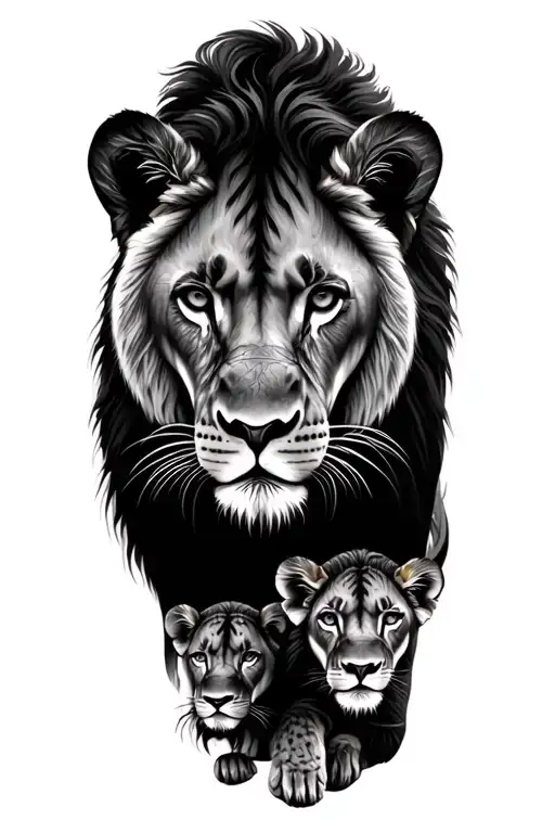 Mandala Lioness Protecting Her Cubs