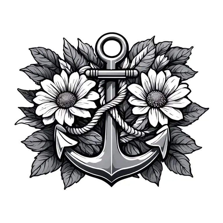 Anchor With Infinity Symbol At Top With One Small September Flower