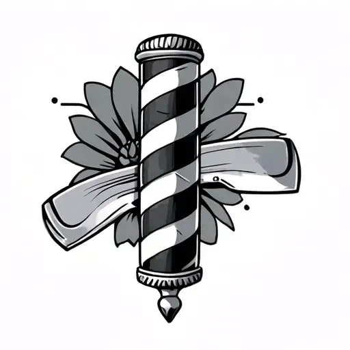 Barber Pole With Straight Razor
