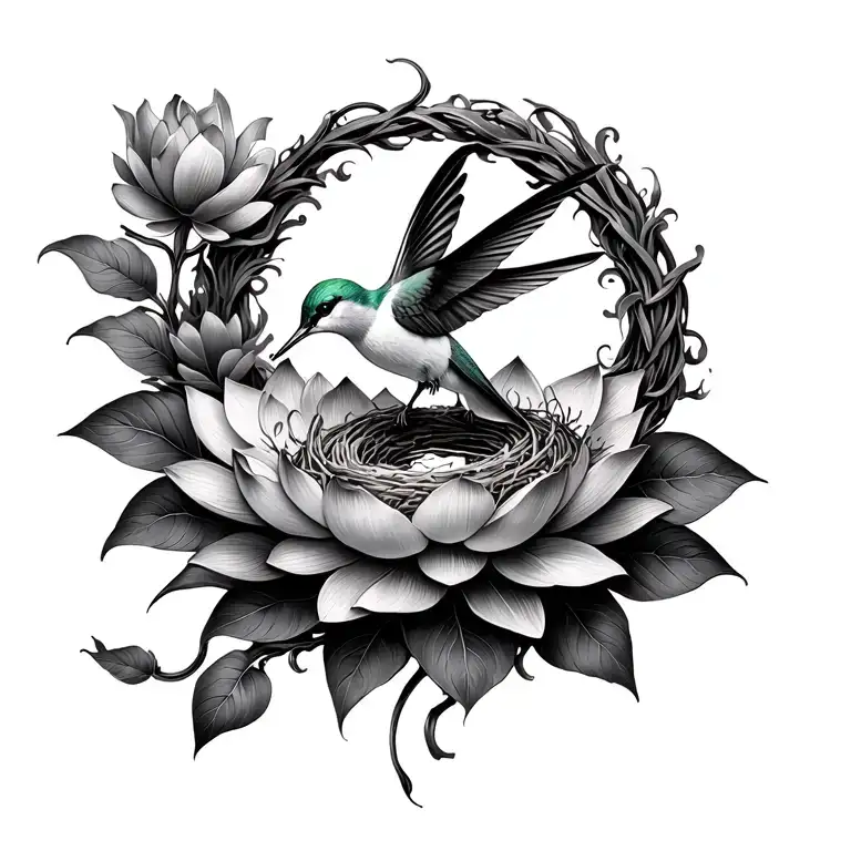 Lotus Wreath With Hummingbird Nest In The Middle