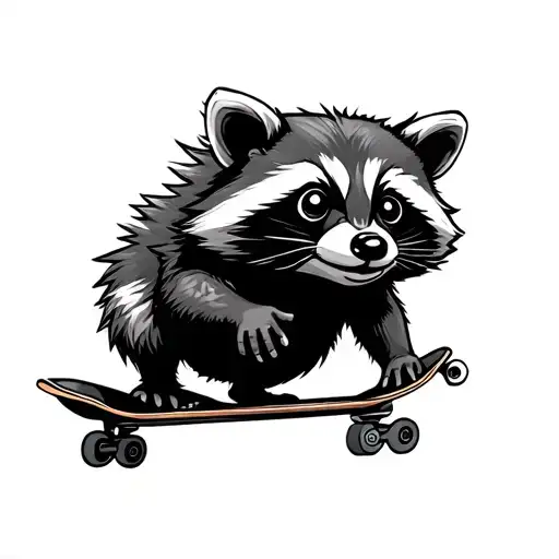 Cartoon Raccoon Doing A Kick Flip On A Skateboard